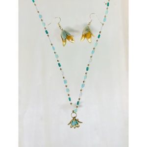 Monarch Blessings | Hand Crafted Aqua Colored Flower Earrings & Necklace Set NWT